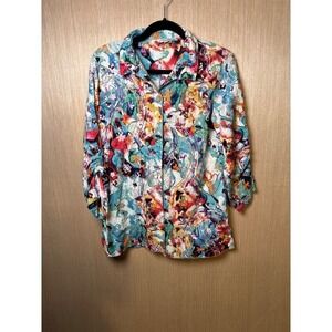 John Mark XS Floral Embroidered Button Down Blouse Top Multicolor Women's